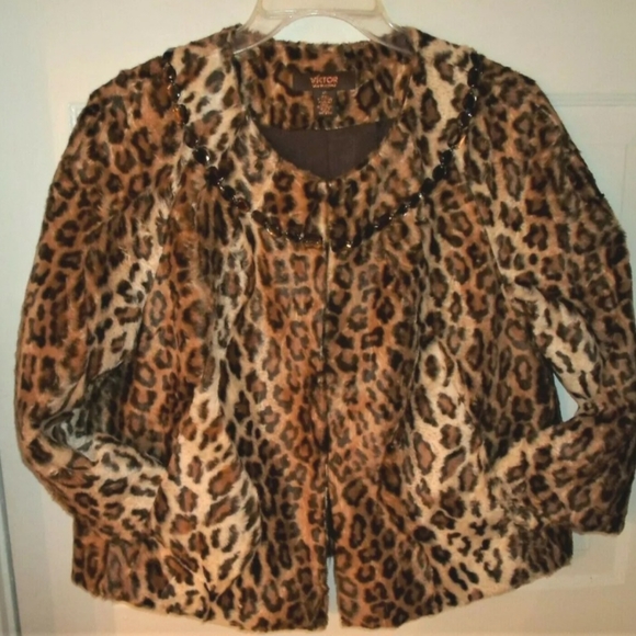 Victor Alfaro Jackets & Blazers - Victor Alfaro faux Leppard fur jacket vintage NWOT